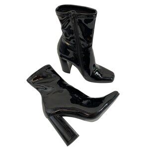 Steve Madden 6M  Lynden Black Patent Square Toe Ankle Boots Block Heels 8332